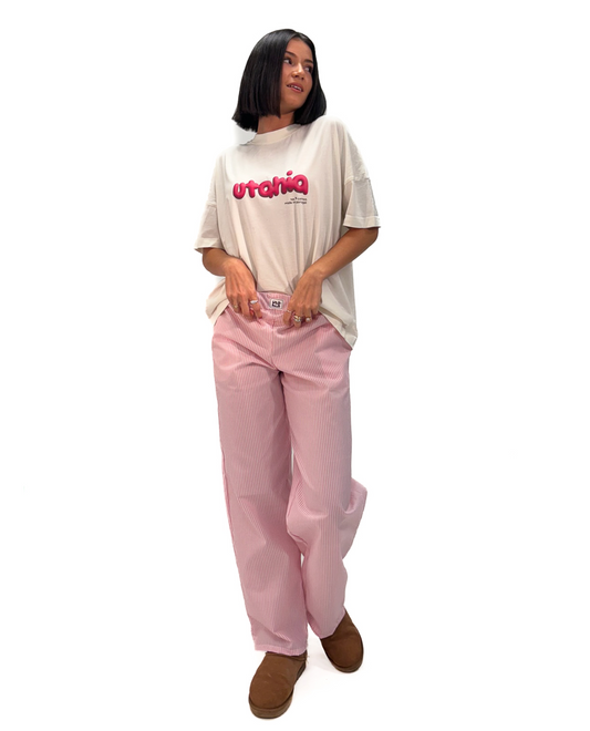 Pantalón pijamero rayas rosa.